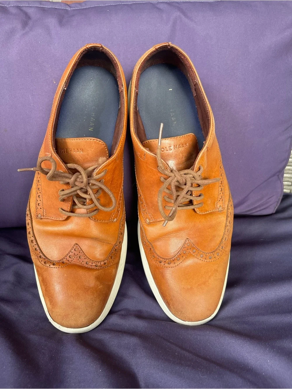 Cole Haan Mens Grand OS Wingtip Oxford British Tan Leather Dress Sneakers